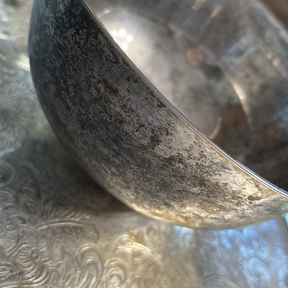 Oneida Silverplate Chip Dip Set Vintage 1-Piece 12" Dia. Etched Design Rope Edge - Picture 5 of 7